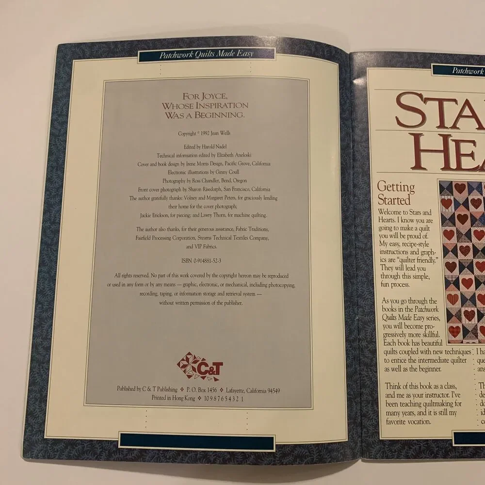 Stars Hearts Quilt Patchwork Book Jean Wells Pattern CT-148 Easy